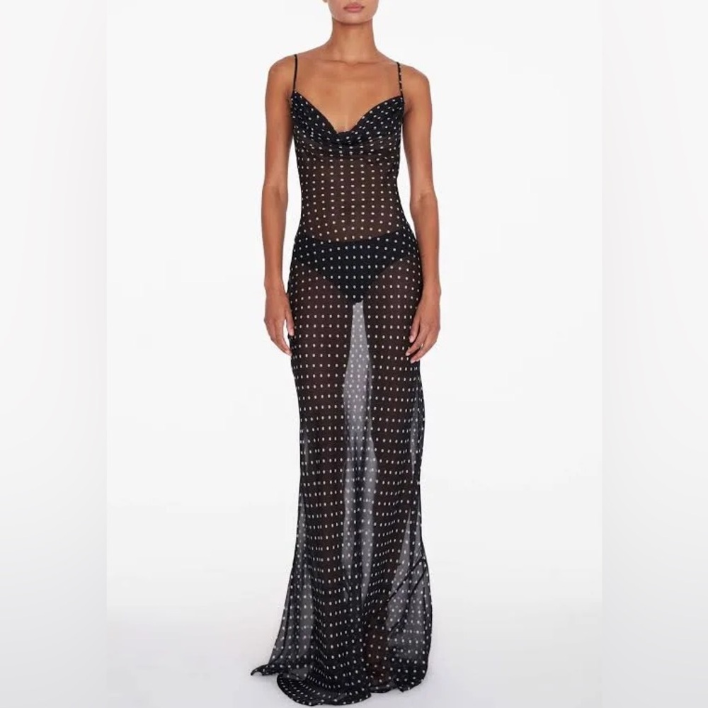 Rat & Boa Gisele Maxi Sheer Black Maxi Dress with Polka Dots